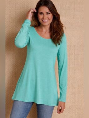 Soft Surroundings LONG SLEEVE TEE…Color NILE AQUA Size 3X…BNWOT
